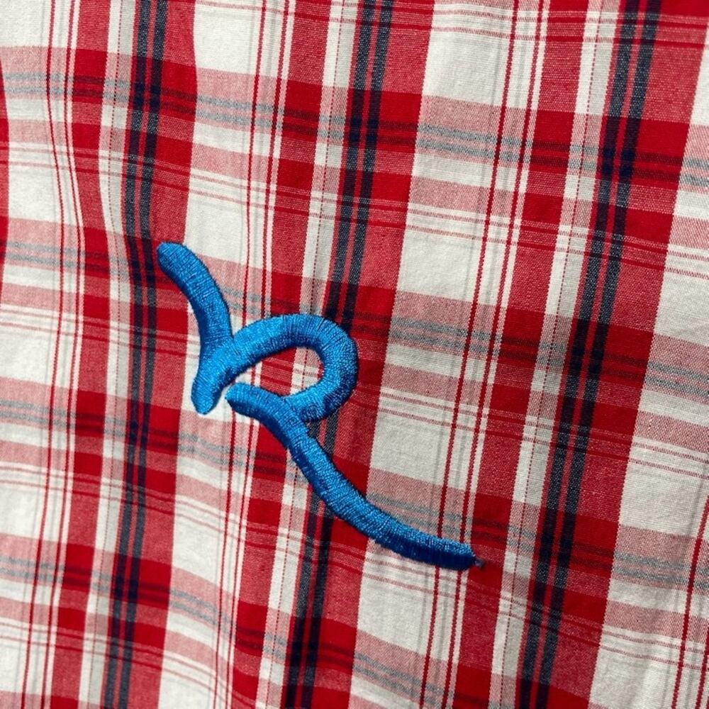 Rocawear Men's Shirt 2XL Red White Plaid Short Sleeve Button Up Checkered Camp - Picture 5 of 14